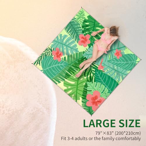 Beach Blanket Waterproof Sandproof Large Beach Mat 79" X 83" for 2-4 Adults Sand Free Mat Quick Drying,Lightweight & Durable with 4 Stakes & 4 Corner Pockets for Beach Travel Camping Hiking.(Green) - color: Green, size: 79" X 83"
