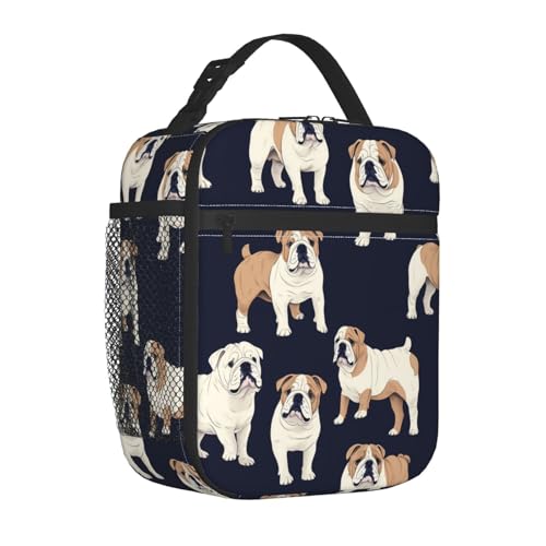 Reusable English Bulldog Lunch Box for Kids Girls Boys Women Adult, Insulated Cute Dog Lunch Bag,Polyester Cooler Handbags Case for School Picnic Work Travel Beach or Hiking - color: English Bulldog