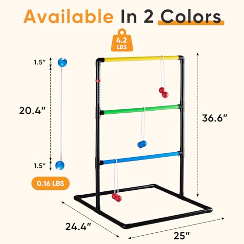 NEWBULIG Ladder Toss Game, Ladderball Golf Set with Tossing Balls, Ladder Ball Games for Outdoor Lawn, Yard & Backyard for Family, Adults & Kids, Complete with 6 Bolas, Score Trackers & Carry Bag - color: Black
