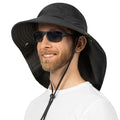 SUN CUBE Wide Brim Sun Hat with Neck Flap, UPF50+ Hiking Safari Fishing Hat for Men Women, Sun Protection Beach Hat - color: Black