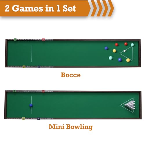 Sterling Games Tabletop Bowling Combo Set, Wooden Arcade Board with Marbles and Pins, Indoor Table Top Game for Kids and Family - style: Bowling/Bocce