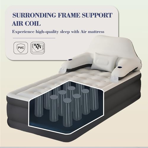 Twin Size Air Mattress Inflatable Bed with Pump and Headboard, Blow Up Mattress - size: Twin