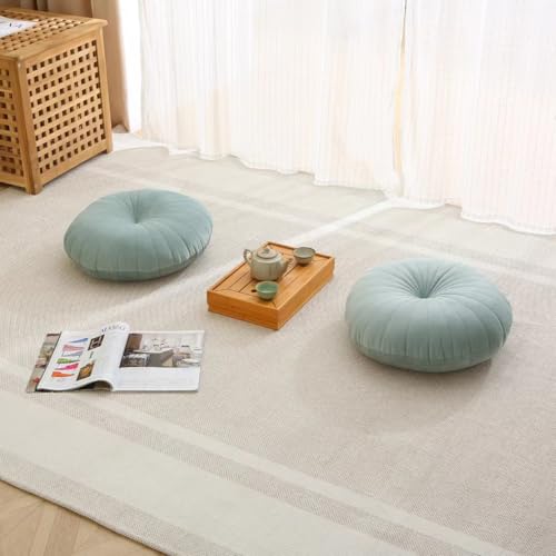 Floor Pillow Meditation Cushion Round Large Floor Pillows Seating for Adults, Velvet Thick Floor Cushions for Yoga Living Room Balcony Outdoor Tatami 18inch（Green） - color: Green