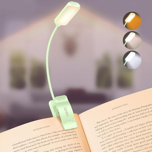 Gritin 9 LED Rechargeable Book Light for Reading in Bed - Eye Caring 3 Color Temperatures,Stepless Dimming Brightness,80 Hrs Runtime Small Lightweight Clip On Book Reading Light -Cyan - color: Cyan