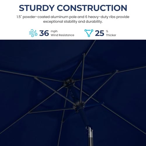 SUNVIVI OUTDOOR 7.5' Outdoor Patio Umbrella, Patio Umbrella, Market Umbrella, Aluminum Pole Umbrella with Push Button Tilt and Crank, 6 Ribs, Polyester Canopy, Navy Blue