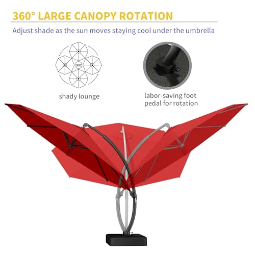Kingdura 12ft Offset Cantilever Patio Umbrella with Base Included, Large Round Aluminum Outdoor Umbrella, 360° Rotation & Infinite Tilt, Heavy Duty Frame for Deck Pool Backyard, Red - color: Red, size: 12 FT