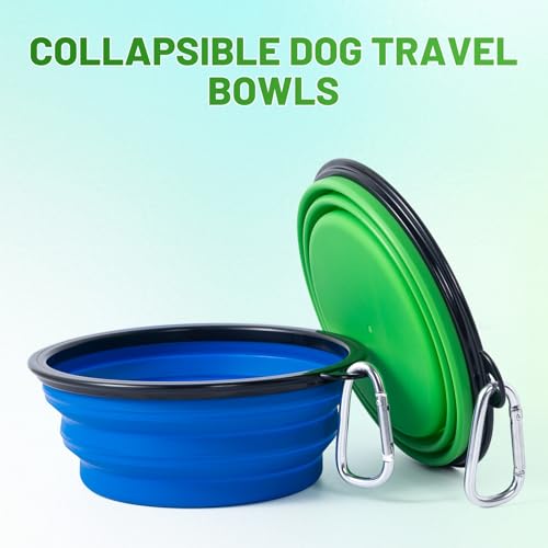 Dog Bowl Pet Collapsible Bowls, 2 Pack Collapsible Dog Water Bowls for Cats Dogs, Portable Pet Feeding Watering Dish for Walking Parking Traveling with 2 Carabiners (Blue+Green, Medium) - color: Blue+Green, size: Medium