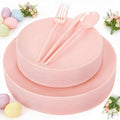 EI 150pcs Pink Plastic Plates Pink Disposable Heavy Duty Plastic Plates for Party Dinnerware Set Pink Plastic Silverware for Party Wedding Afternoon Tea,Spring,Mother's Day,Valentine's Day,Easter - color: Pink Frosted Plastic Plates