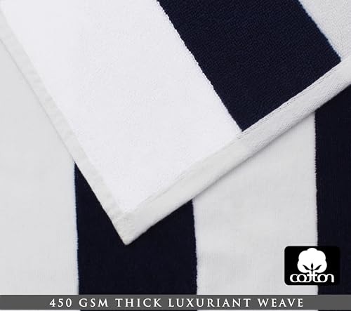 COTTON CRAFT Oversized Beach Towels - Set of 2 - XXL 35x84 The Big Kahuna 7 Foot Extra Large Beach Blanket Towel - Big & Tall - Huge 100% Cotton Velour Soft Luxury Pool Bath Towel - Cabana Stripe Navy - color: Cabana Stripe - Navy, size: 2 Pack - 35x84