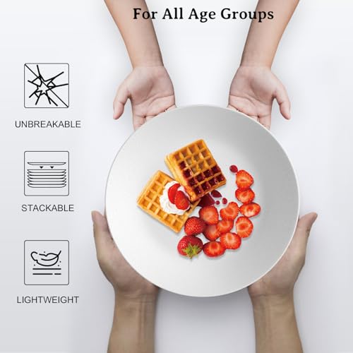 Wrova Wheat Straw Dinner Plates 10 Inch Unbreakable Set of 8 - Dishwasher & Microwave Safe Plastic Plates Reusable - Lightweight Plates for kitchen,camping,picnic,R.V. - White - color: White, size: 10 inch