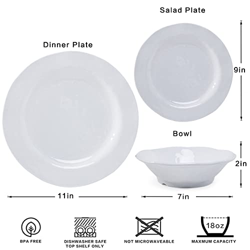 LEHAHA Basic White Melamine Dinnerware Sets, 18 Piece melamine dishes set, Service for 6, Plates and Bowls Sets Great for Indoor and Outdoor Use, Dishwasher safe… - color: Bright White