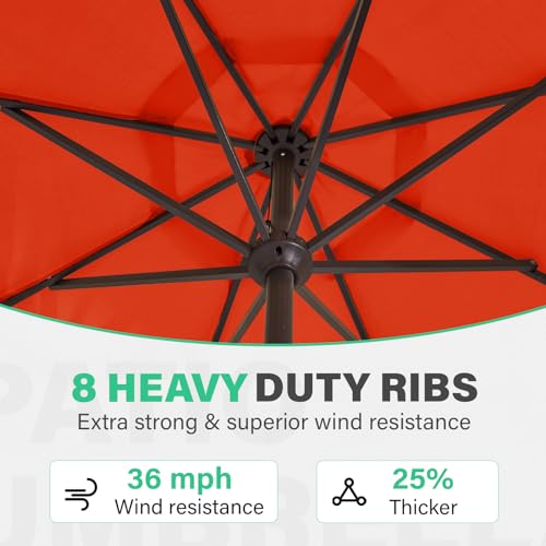 JEAREY 9 FT Patio Umbrella Outdoor, Table Umbrellas Market Umbrella w/Push Button Tilt/Crank, 8 Sturdy Ribs(Orange) - color: Orange