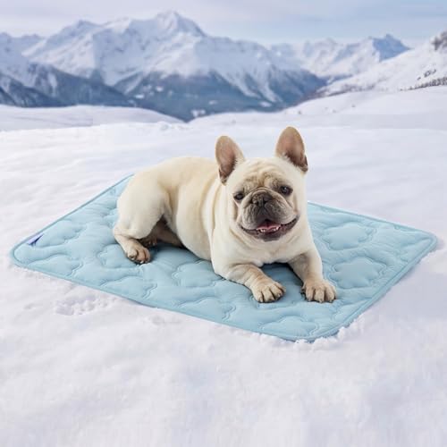 LE SURE Dog Cooling Mat for Medium Dogs - Q-Max>0.5 Breathable Thin Cool Crate Pad for Puppy with Chill Fiber and Innovative Mesh Base Design, Portable Washable Pet Kennel Mat for Summer, 29x21,Blue - color: Blue, size: 29" x 21" (Medium)