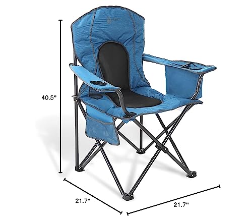 Arrowhead Outdoor Portable Folding Camping Quad Chair w/ 4-Can Cooler, Cup-Holder, Heavy-Duty Carrying Bag w/Easy Carry Shoulder Strap, Padded Armrests, Supports up to 330lbs, USA-Based Support - color: Blue
