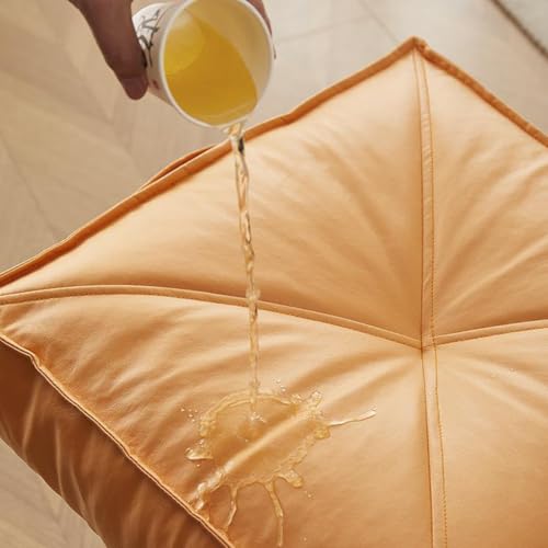 Extra Thick Floor Cushion Booster Cushion,6" Thick Faux Leather Seat Pad Portable Meditation Cushion,Square/Round Bean Bag Cushion for Living Room Bedroom (Square-Orange,20x20x6inch) - color: Square-orange, size: 20x20x6inch