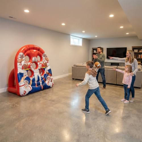 6FT Giant Inflatable Football Target Toss Game - Fun Indoor & Outdoor Yard Games for Kids & Adults, Football Party Throwing Games, Carnival Games, Camping & Tailgate Lawn Activities - color: Red