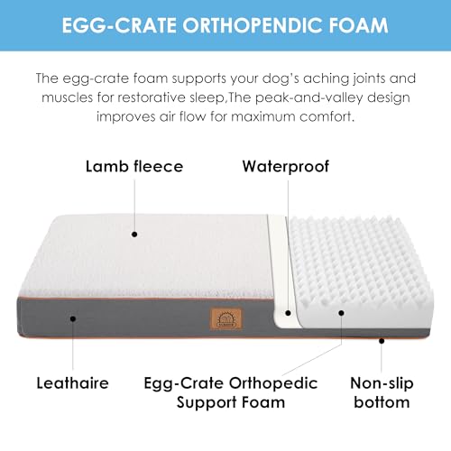 Orthopedic Dog Bed for Large Dogs and Extra Large Dogs, XL Dog Bed with Removable Waterproof Cover and Machine Washable Pet Mat, Egg-Crate Foam, L-Plus(36"X27"X3"), Light Grey - color: Light Grey, size: 36.0"L x 27.0"W x 3.0"Th