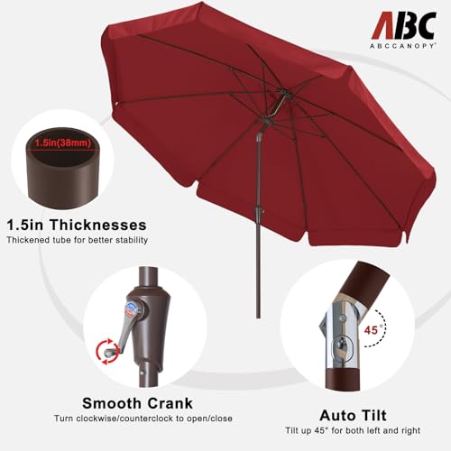 ABCCANOPY 9ft Scalloped Patio Umbrella, Outdoor Table Umbrella with Tilt and Crank, Fiberglass Ribs Deck Umbrella for Patio, Pool, Garden, Picnic (Burgundy) - color: Burgundy, size: 9ft