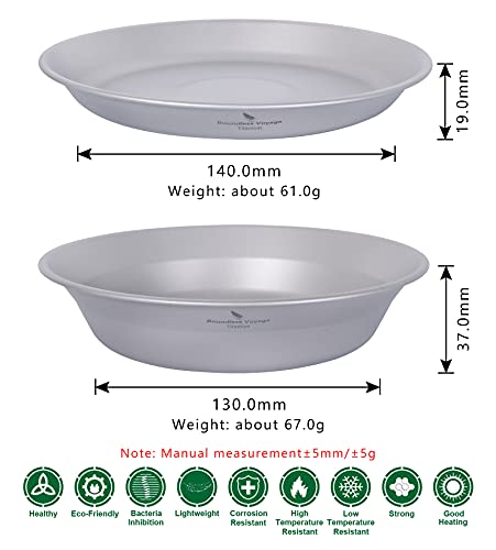 Boundless Voyage Ultralight Titanium Bowl Pan Plate Dish with Carry Bag Outdoor Camping Portable Tableware Cookware (2 Pcs Set (Shallow Bowl+Plate)) - color: 2 Pcs Set (Shallow Bowl+Plate)