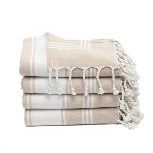 Cotton Turkish Beach Towel with Towels Oversized 36"x72" Pool Absorbent Extra Large Quick Dry Sand Travel Towel (Beige, 4 Pack) - color: Beige, size: 4 Pack