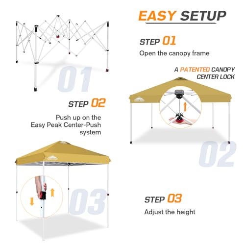 EAGLE PEAK Pop Up Canopy Tent with Wheeled Carry Bag, 8 Stakes, 4 Ropes, Easy Set Up Tent Canopy, 6.6x6.6 ft, Beige - color: Beige, size: 6.6x6.6
