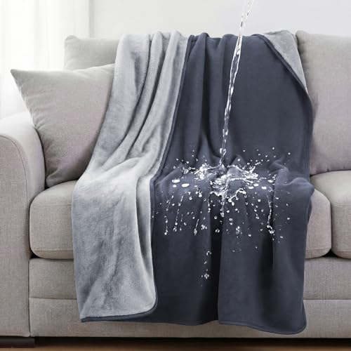 Tisancy Waterproof Blanket for Bed Couch Sofa, 40''x60'' Reversible & Washable, Fleece and Flannel Waterproof Mat, Water Resistant Bed Cover, Leakproof Mattress Protector(Gray/White) - color: Dark Gray and Light Gray, size: Throw Size S(40'' X 60'')