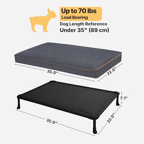 Veehoo Chew Proof Elevated Dog Bed, Indestructible Raised Dog Bed with Exclusive Cover, Washable Orthopedic Padded Pet Cot for Indoor & Outdoor, Medium Dog Bed 35" x 22", Dark Grey - size: Medium