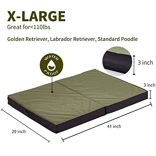 Outdoor Dog Beds for Large Dogs, Waterproof Dog Bed Portable Foldable with Washable Cover, Orthopedic for Outside Indoor, 41inch All Weather to Use - color: Olive Green, size: X-large