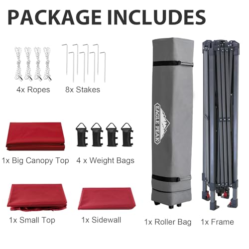 EAGLE PEAK 13x13 Pop up Canopy Tent w/One Wall, Instant Canopy Easy Set up Folding Shelter w/One Privacy Curtain, 169 Square Feet Sun Shade, Red - color: Red