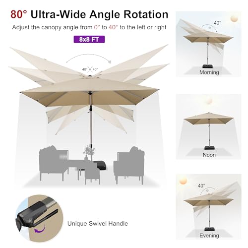 PURPLE LEAF 8' X 8' Left-right Tilting Patio Umbrella Outdoor Swivel Cantilever Umbrella Aluminum Offset Umbrella with Champagne Frame and 360-degree Rotation for Garden Deck Pool, Beige - color: Beige, size: 8' x 8'(Tilt)