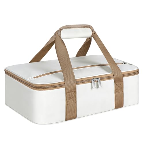 Insulated Casserole Carrier, Portable Casserole Carrier for Hot or Cold Food Lunch Tote Warmer or Cooler Bag, Lasagna Lunch Bag for Potluck Parties- Fits 9" x 13" Baking Dish-Beige - color: Beige, size: 16x10x4 in