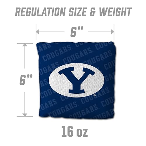 YouTheFan Officially-Licensed NCAA Set of 4 Cornhole Bags - All Weather Regulation 6” x 6” Size - 16oz Weight - Designed in USA - color: BYU Cougars - Blue