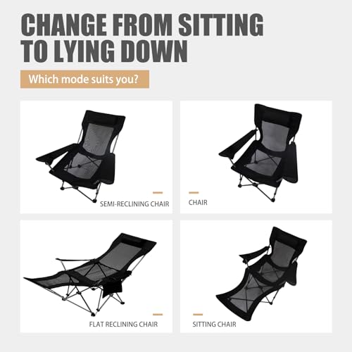 Zero Gravity Chair Reclining Folding Chair with Removable Footrest and Pillow & Cup Holder, Adjustable Outdoor Oxford Fabric Lounge Recliner for Camping, Beach, Garden, Patio, Black Mesh - color: Black Mesh