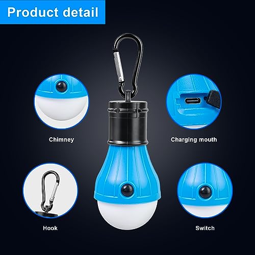 Jarxin Led Camping Lantern USB Rechargeable,Outdoor Tent Lights for Camping Hanging,Kids with Clip Hook Camping Flashlight (4 Packs Colored) - color: 4pcs colored