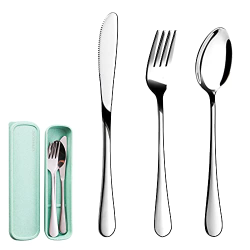 Travel Utensils with Case,SAOHYPEI Portable Silverware Set for Work, 4-Piece Stainless Steel Portable Cutlery Set,Lunch Box for Camping Work School, Include Fork Spoon Knife, Dishwasher Safe,Silver - color: Silver1