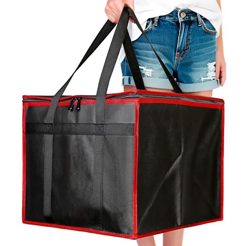 Bodaon Insulated Pizza Delivery Bag, 16" x 16" x 14" Pizza Warmer Bags for Carry Hot, Commercial Delivery Bag, Food Warmers for Parties, Pizza Pack Insulation, Pizza Carrier (Black-Red, 1Pk) - color: Red