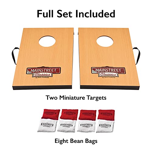 Mainstreet Classics Micro Bean Bag Toss: Travel Sized, (16" x 10.5" Boards) Mini Cornhole Game Set Wood/Multi