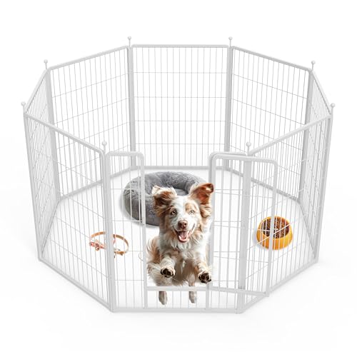 Simple Deluxe Dog Playpen, 40" Height 8 Panels Fence with Anti-Rust Coating, Metal Heavy Portable Foldable Dog Pen for Medium/Large Dogs RV Camping, White - color: White, size: 08 Panels 40 inch, style: Metal