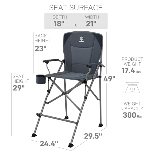 EVER ADVANCED Tall Camping Folding Chair 31", Portable Directors Chair, Bar Height Camping Chair with Carry Bag and Footrest, Armrest, Heavy Duty Supports 300 Lbs Grey - color: Grey, style: Fabric