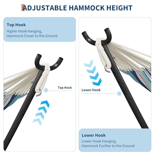 Garvee Double Hammock with Foldable Steel Stand and Carry Bag – Indoor/Outdoor Standing Hammock, 450 LBS Capacity, for Garden, Camping, Beach (Ocean) - color: Ocean
