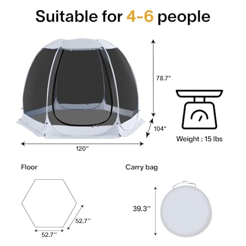 Alvantor 10'x10' Pop Up Screen House Tent, Instant Outdoor Gazebo with Mosquito Netting & UPF 50+ Sun Protection, Portable Canopy Shelter for Patio, Backyard, Camping (4-6 Person),Grey - color: Gray, size: 10'x10'