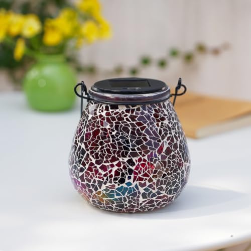 Stargarden Mosaic Solar Lantern ,Outdoor Hanging Waterproof Mosaic Light Solar Table Lamp for Garden ,Patio,Yard Decor (Red) - color: Red Starryfill
