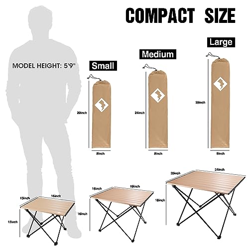 VILLEY Portable Camping Side Table, Ultralight Aluminum Folding Beach Table with Carry Bag for Outdoor Cooking, Picnic, Camp, Boat, Travel - color: Gold, size: Medium 19'', style: Regular