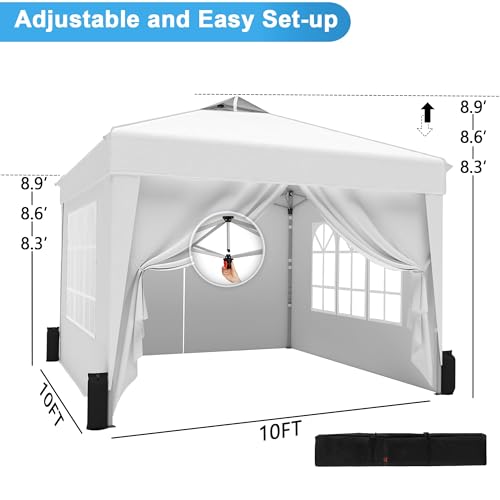 SANWAY 10x10 Pop Up Canopy Tent with Sidewalls x 4 – Easy Setup Canopy Tent, Waterproof, UV-Resistant, Portable with Carry Bag for Outdoor Events, Camping, and Backyard Parties – White - color: White (Canopy with 4 Sidewalls)