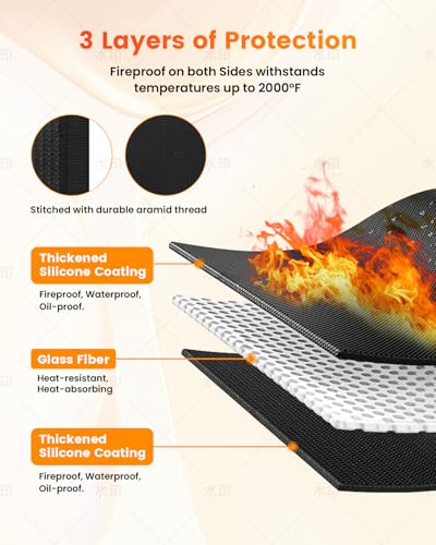 52x40in Under Grill Mats for Outdoor Grill,Double-Sided Fireproof Grill Pad,Indoor Fireplace/Fire Pit Mat,Waterproof Oil Proof Fiberglass Grill Mats, Ground Protection for Outdoor BBQ