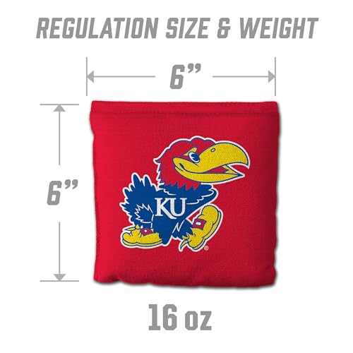 YouTheFan Officially-Licensed NCAA Set of 8 Cornhole Bags - All Weather Dual Sided Slide & Stop - Regulation Size with Carry case - color: Kansas Jayhawks