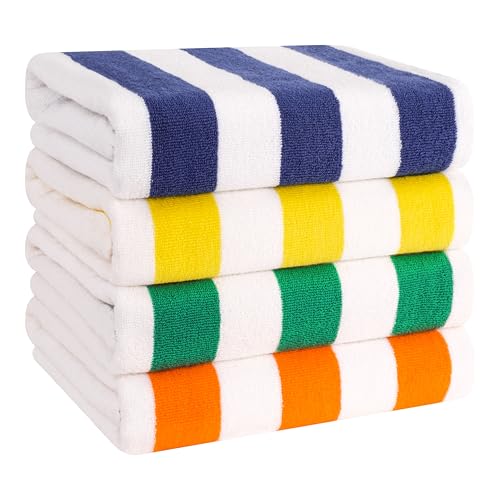 American Soft Linen Cabana Striped Beach Towels, 30x60 inch 4 Piece Oversize Pool Towels, Quick Drying Sand Free Swim Towels, Mix Color (Blue, Yellow, Green, Orange) - color: Mix Color
