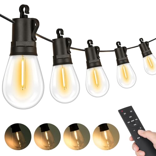 LED Outdoor String Lights, 50FT Waterproof Patio Light with Remote & 16 Dimmable Shatterproof S14 Edison Bulbs(1 Spare), Connectable Outside Backyard Hanging Lights for Balcony, Gazebo, Porch, Party - size: 50ft With Remote