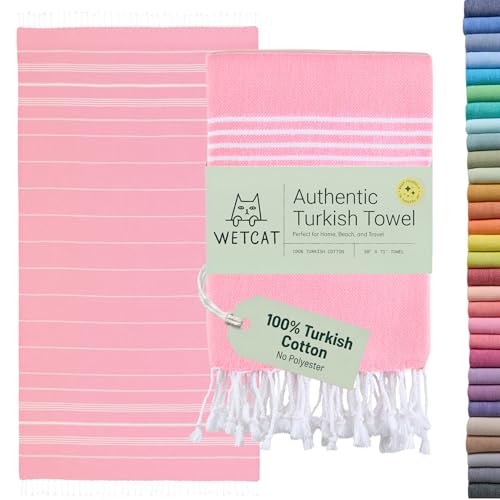 WETCAT Turkish Beach Towel Oversized (38"x71") 100% Turkish Cotton, Made in Turkey - Sand Free, Extra Large, Ultra Soft, Quick Drying, Compact & Lightweight for Travel - Light Pink - color: Light Pink, size: Beach Towel (38" x 71")