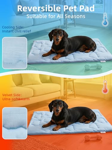 Huafly Dog Cooling Mat,Dual-Sided Cooling Mat for Dogs–Cooling Fabric for Summer,Velvet for All Seasons–Portable for Crate,Car Seat,Sofa&Floor,Machine Washable,Keeps Cats,Dogs&Puppies Cool,Cloud Blue - size: Xl: 60.0" L X 40.0" W X 0.8"th